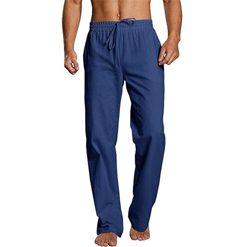 Cotton And Linen Loose Elastic Drawstring Waist Trousers
