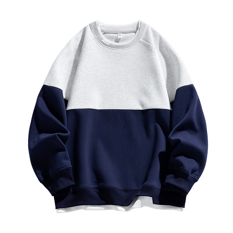Trendy Contrast Color Matching Fake Two-piece Round Neck Sweater