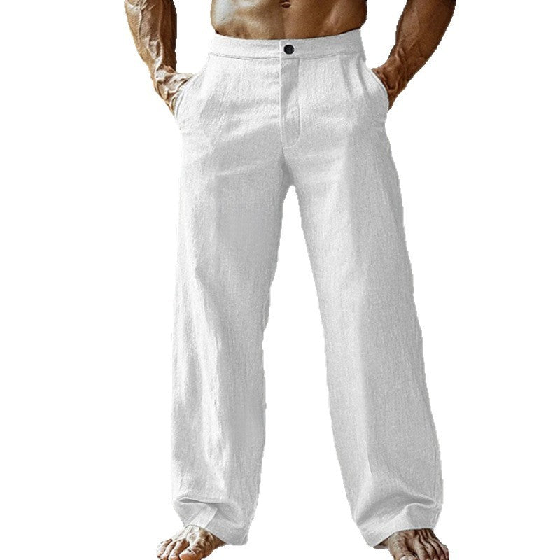 Men's Linen Button Slant Pocket Breathable Trousers