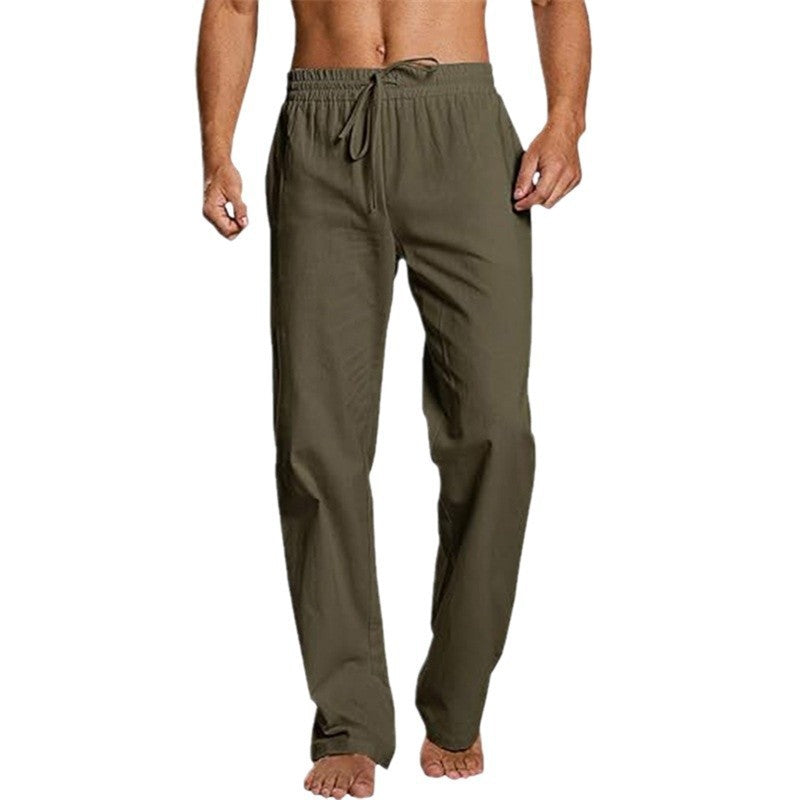 Cotton And Linen Loose Elastic Drawstring Waist Trousers