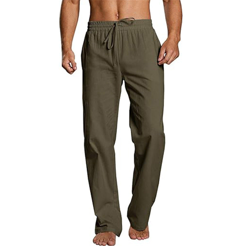 Cotton And Linen Loose Elastic Drawstring Waist Trousers
